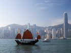Junkboat Hong Kong skyline Asia