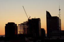Construction cityscape buildings sunset California