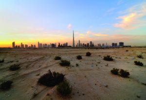 Dubai UAE desert skyline contruction panorama