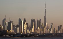 Dubai skyline Burj Khalifa UAE sunset