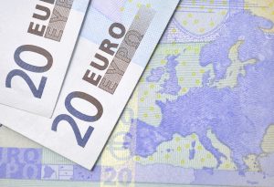 Euro banknotes map currency