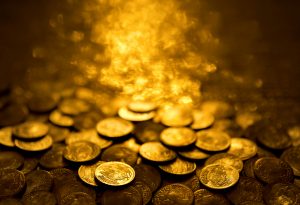 Gold coins treasure stacks