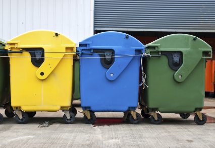 Recycling bins rubbish street