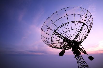 Satellite dishes antenna sunset