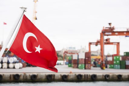 Turkey flag trading harbour commercial dock